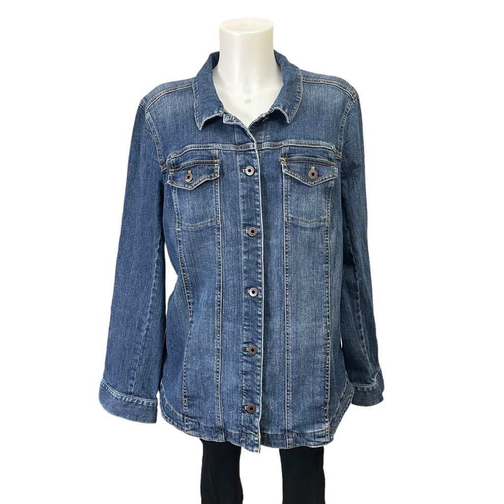 J. Jill Women’s Denim Button Down Collared Jacket Size Large Tall